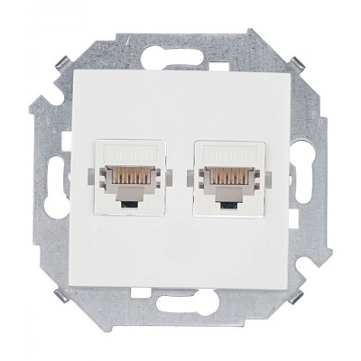 Розетка компьютерная Simon 15 1591593-030 двойная скрытая установка белая RJ45 кат.5е