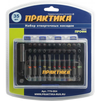 Набор бит с адаптером PH, PZ, SL, TORX, HEX, Tri-Wing Практика (35 шт)/779-004