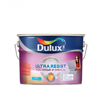 Краска водно-дисперсионная Dulux Ultra Resist гостиные и офисы моющаяся основа ВС 9 л